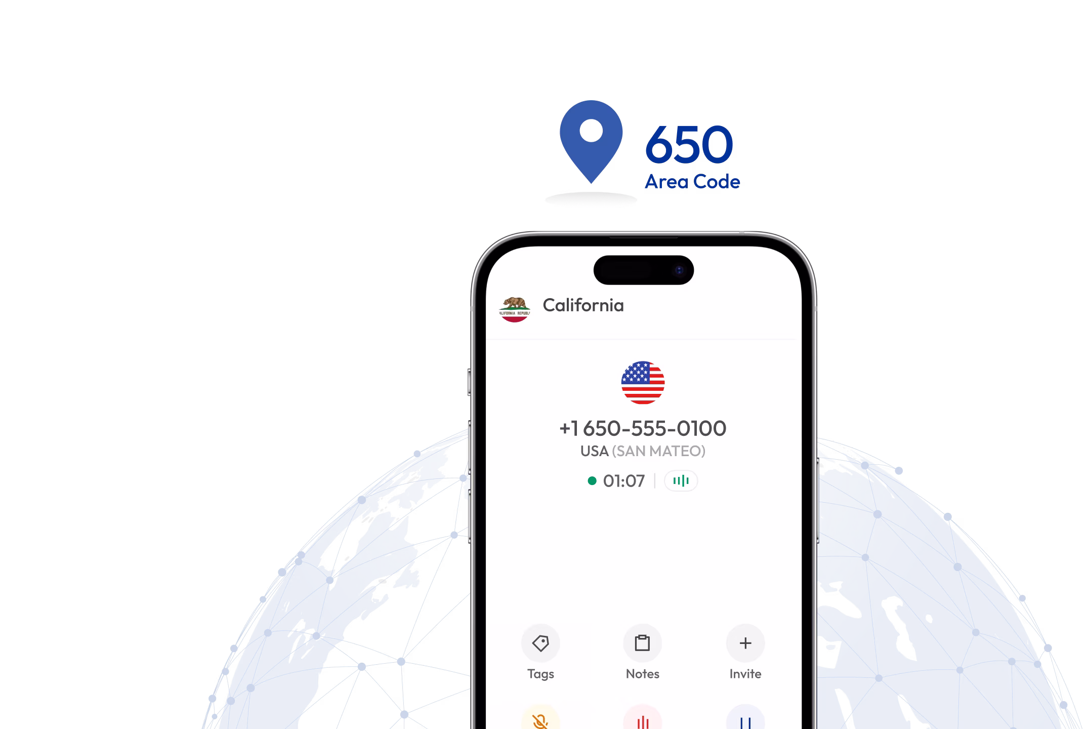 650 Area Code Number on dialing display