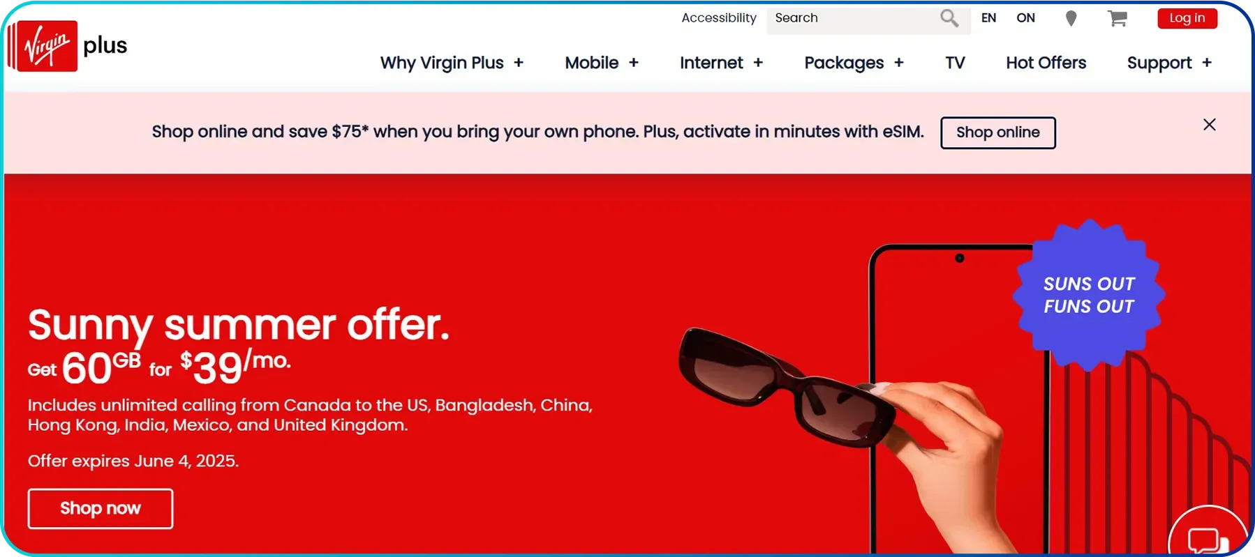 Virgin plus homepage