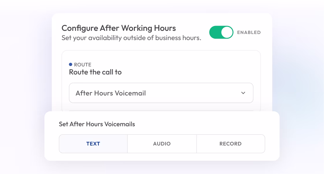 configuring call after working hours