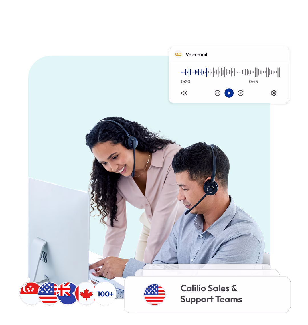 calilio sales and support team using cloud business phone system with voicemail and global virtual numbers