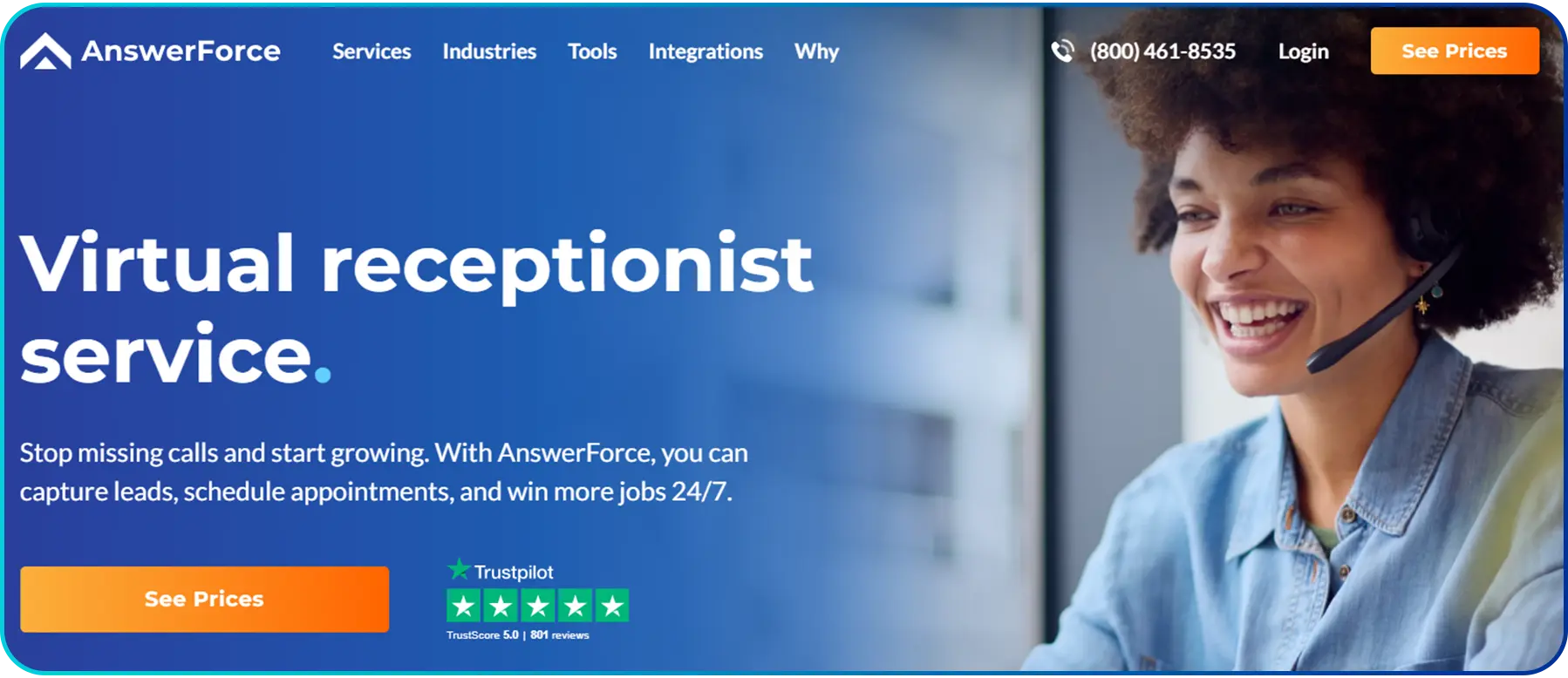 answerforce as a servicepage of virtual recptionist