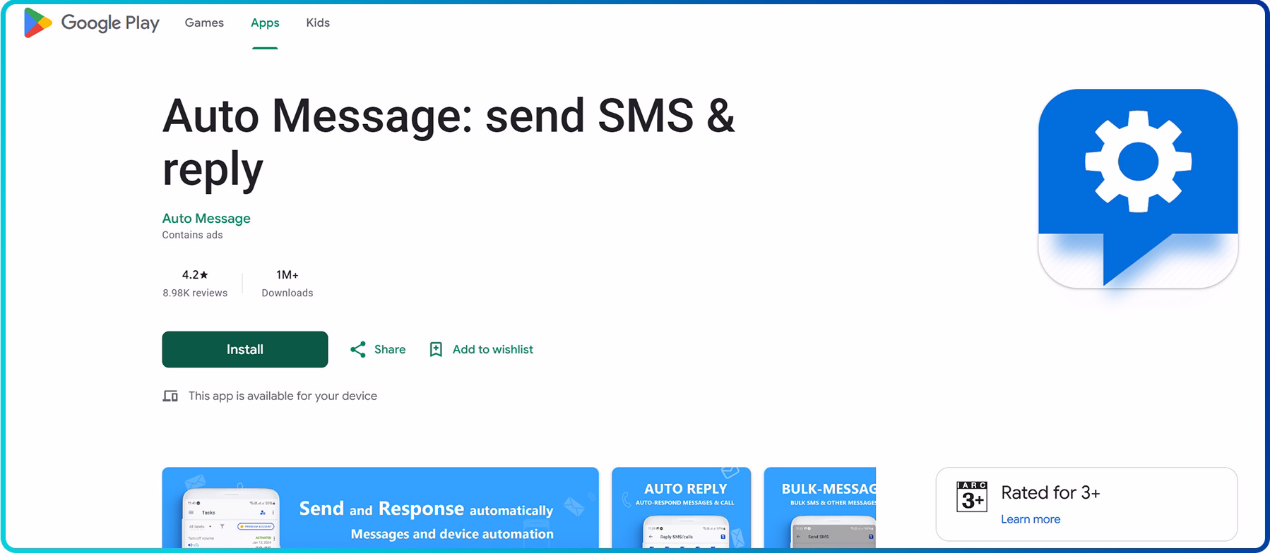 auto message interface of google play