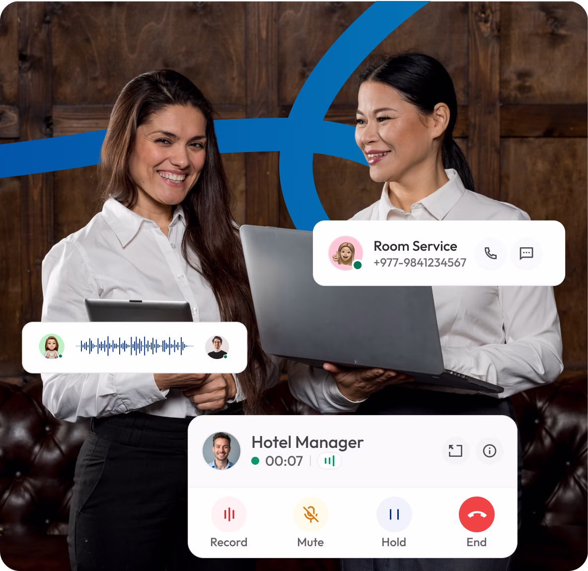 hotel workers handling calls with digital phone system