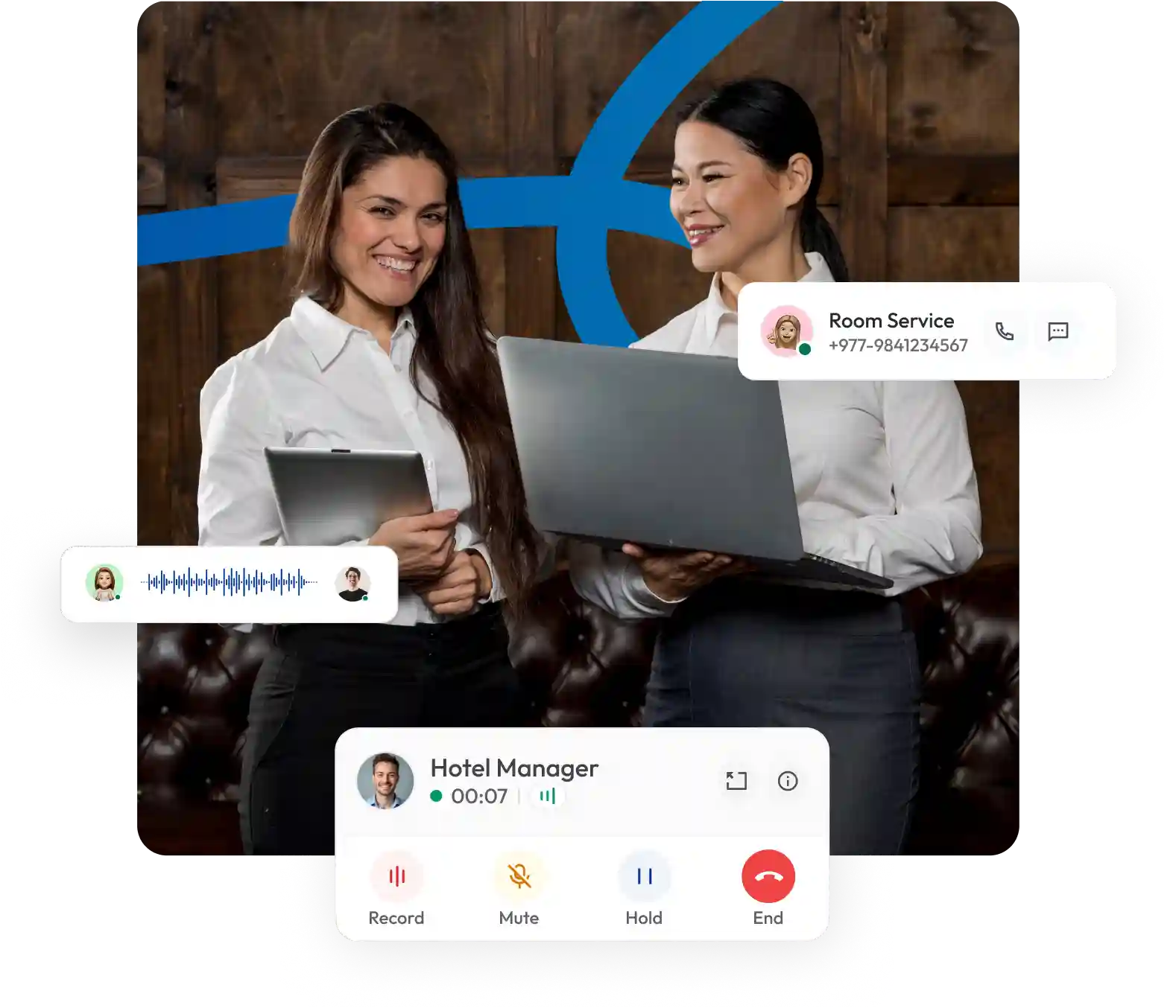 hotel workers handling calls with digital phone system