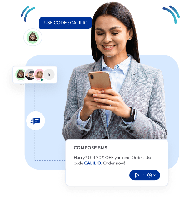 Calilio business SMS marketing platform with promo code CALILIO for customer engagement and promotional campaigns