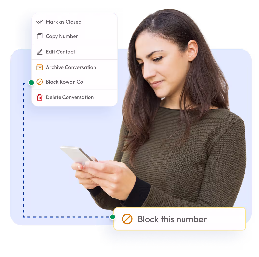 a girl blocking the unwanted contacts in her phone