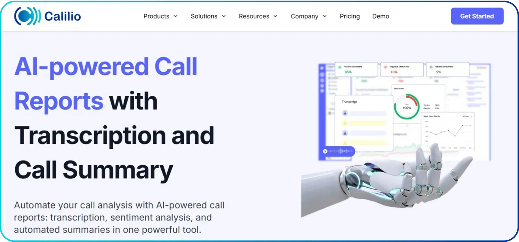 call summary feature page of calilio