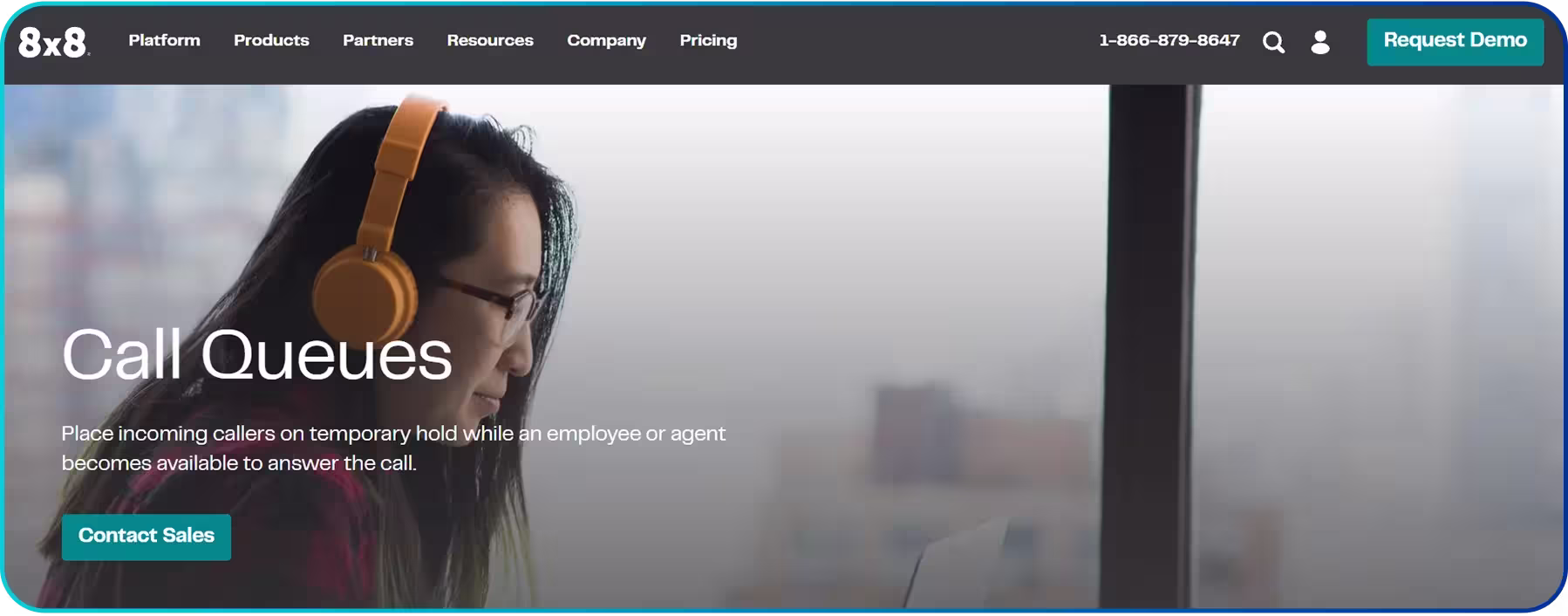 call center queue 8x8 homepage