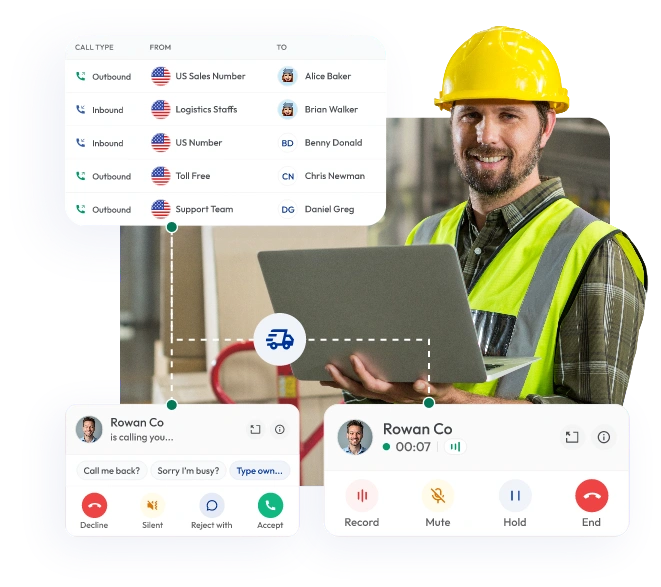Calilio business phone system for logistics and warehouse operations with US virtual numbers