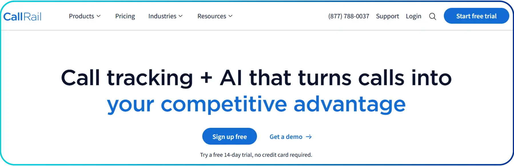 homepage of callrail