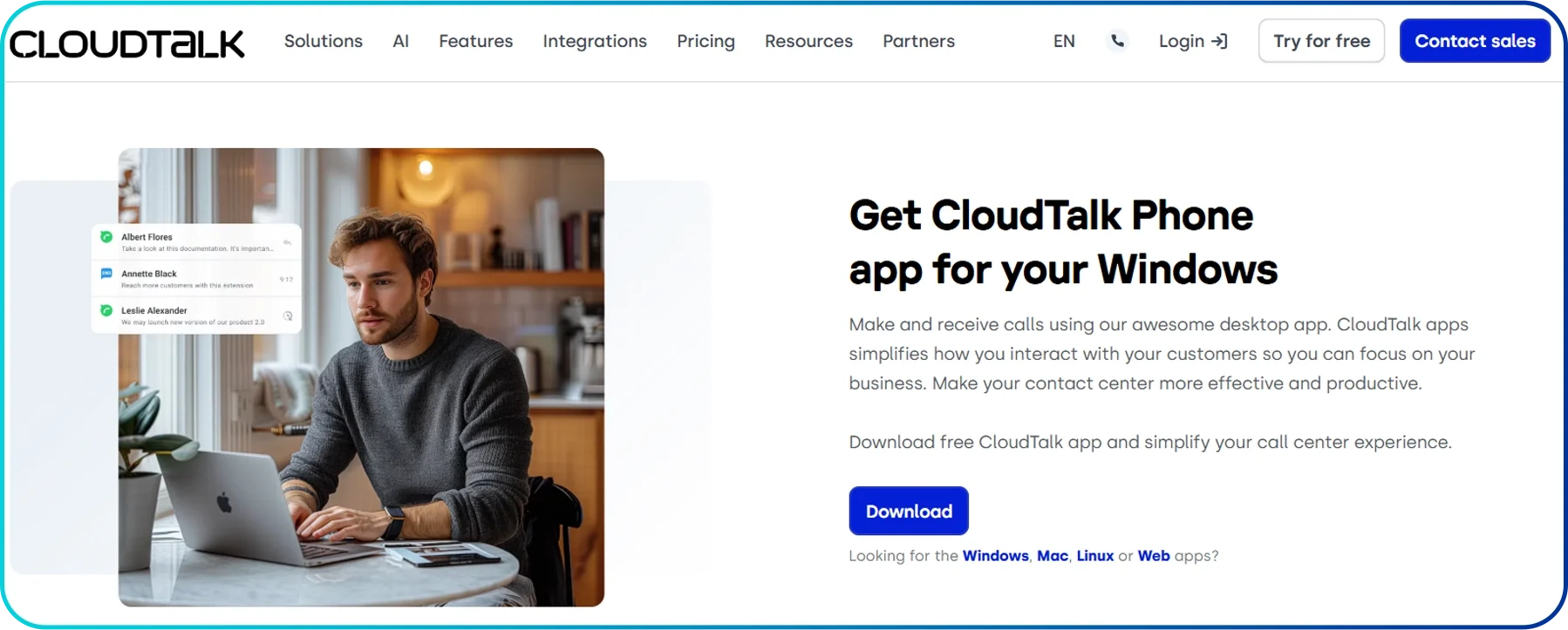 image of cloudtalk voip sofware for pc