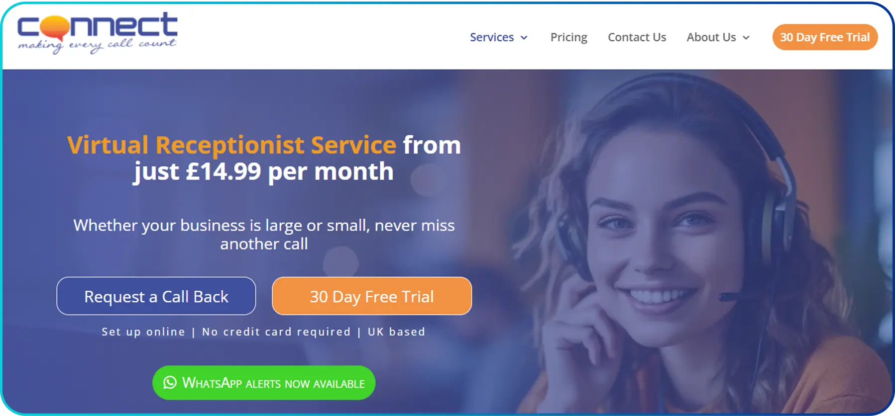 connect communications as a servicepage of virtual receptionist