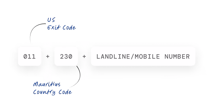 mauritius from usa dialing format