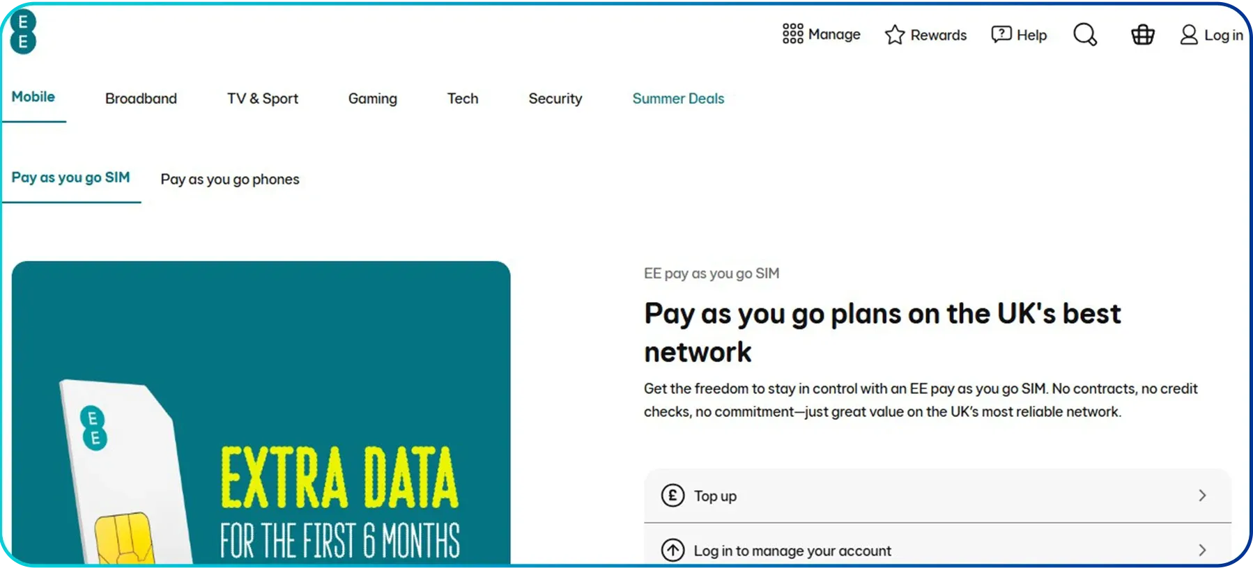 ee as uk prepaid sim card for tourist