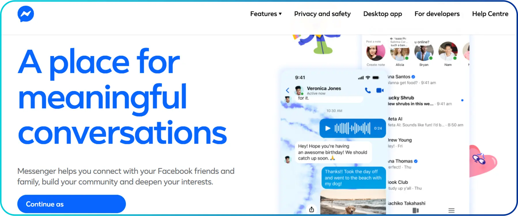 homepage of facebook messenger