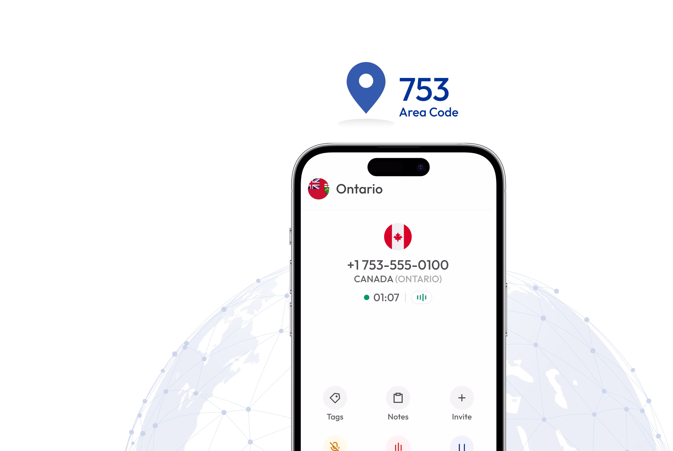 Dialing interface of 753 area code phone number for ontario