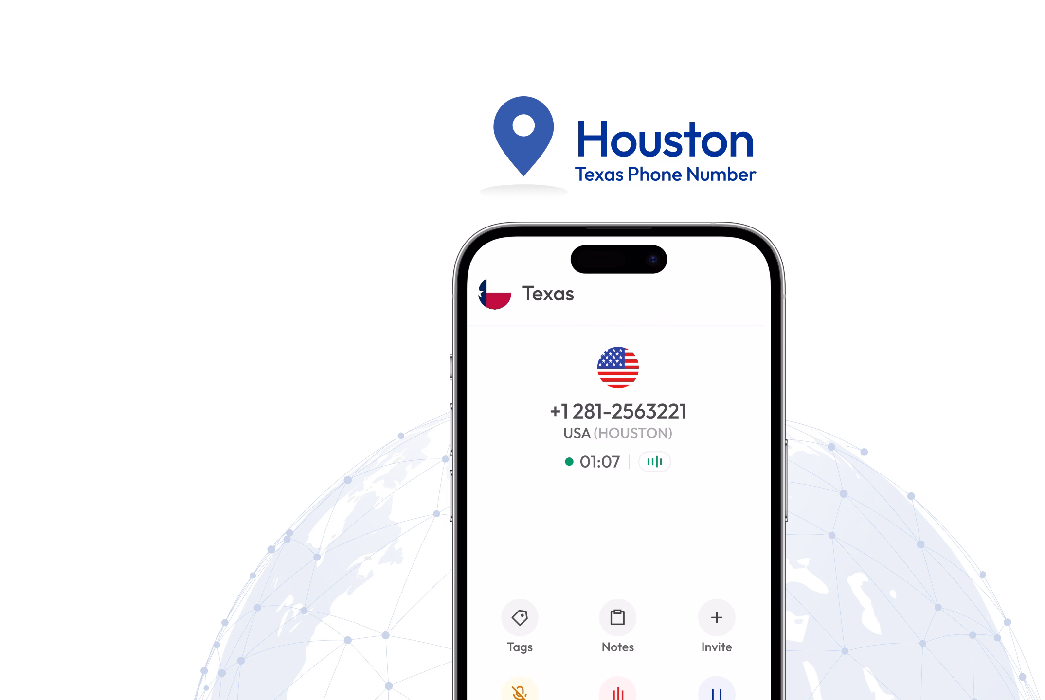281 area code Houston Texas virtual phone number on mobile app