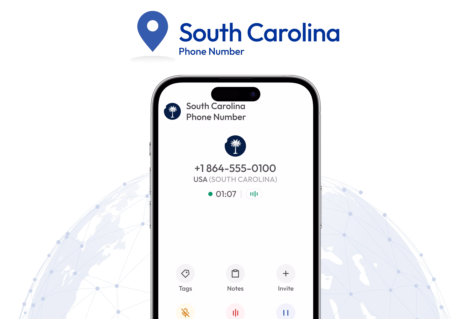 a phone in front the map of south carolina with 854 area code