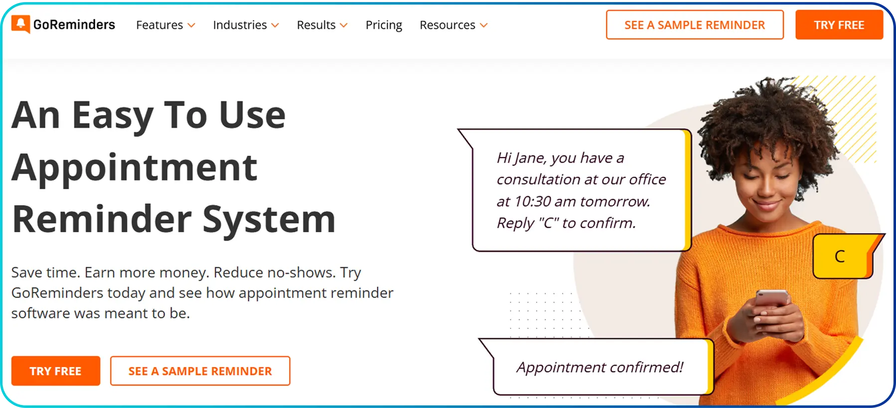 homepage of goreminders