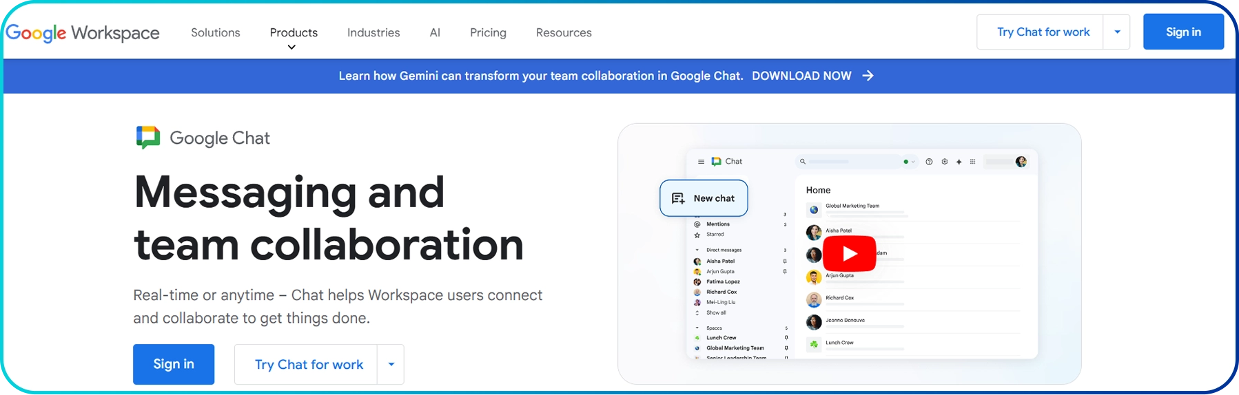 homepage of google chat