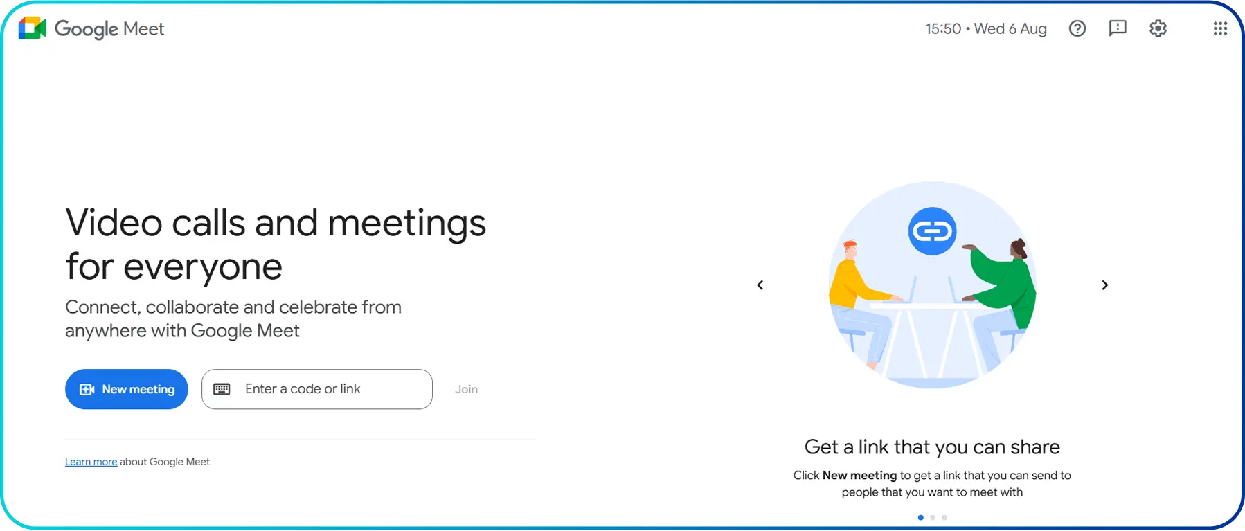 homepage of google meet