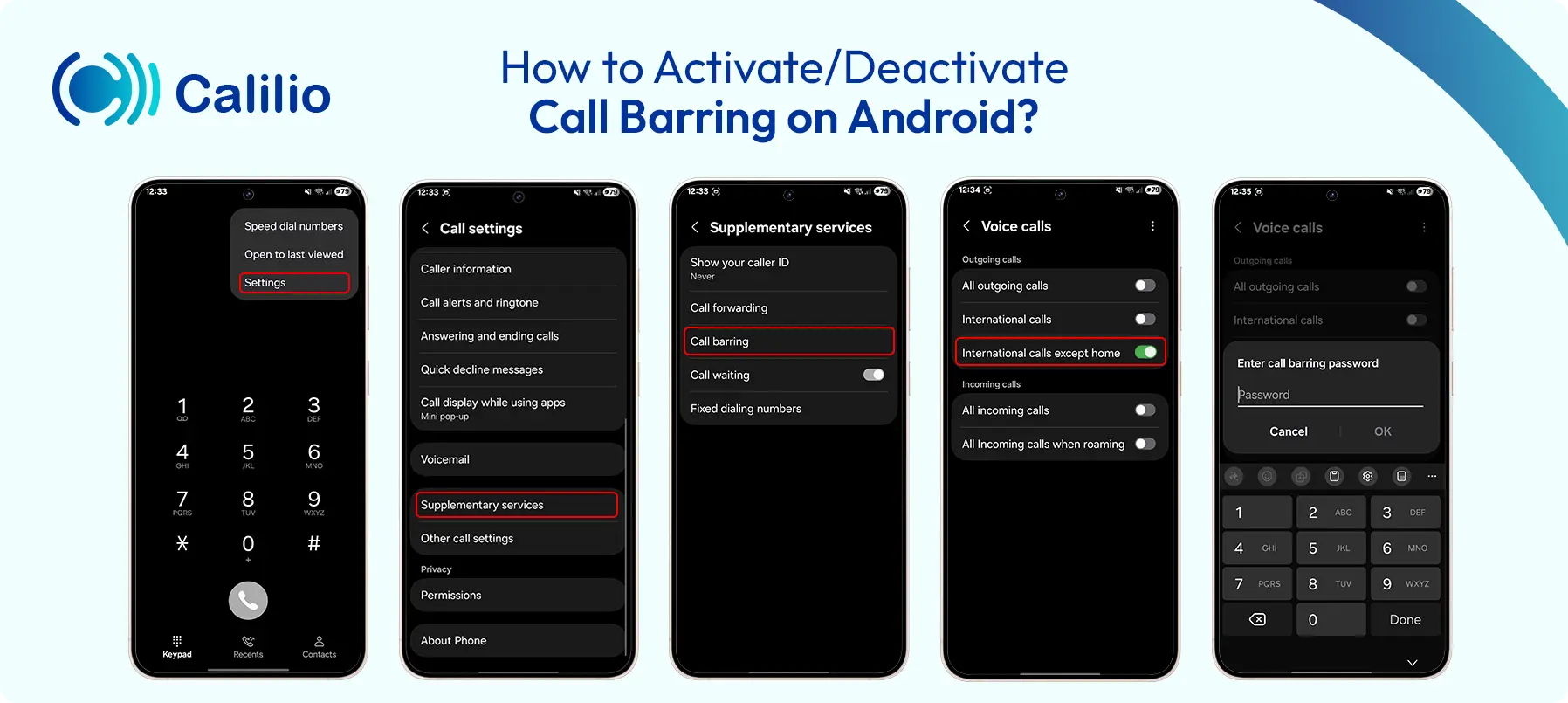 enable or disable call barring on android phones