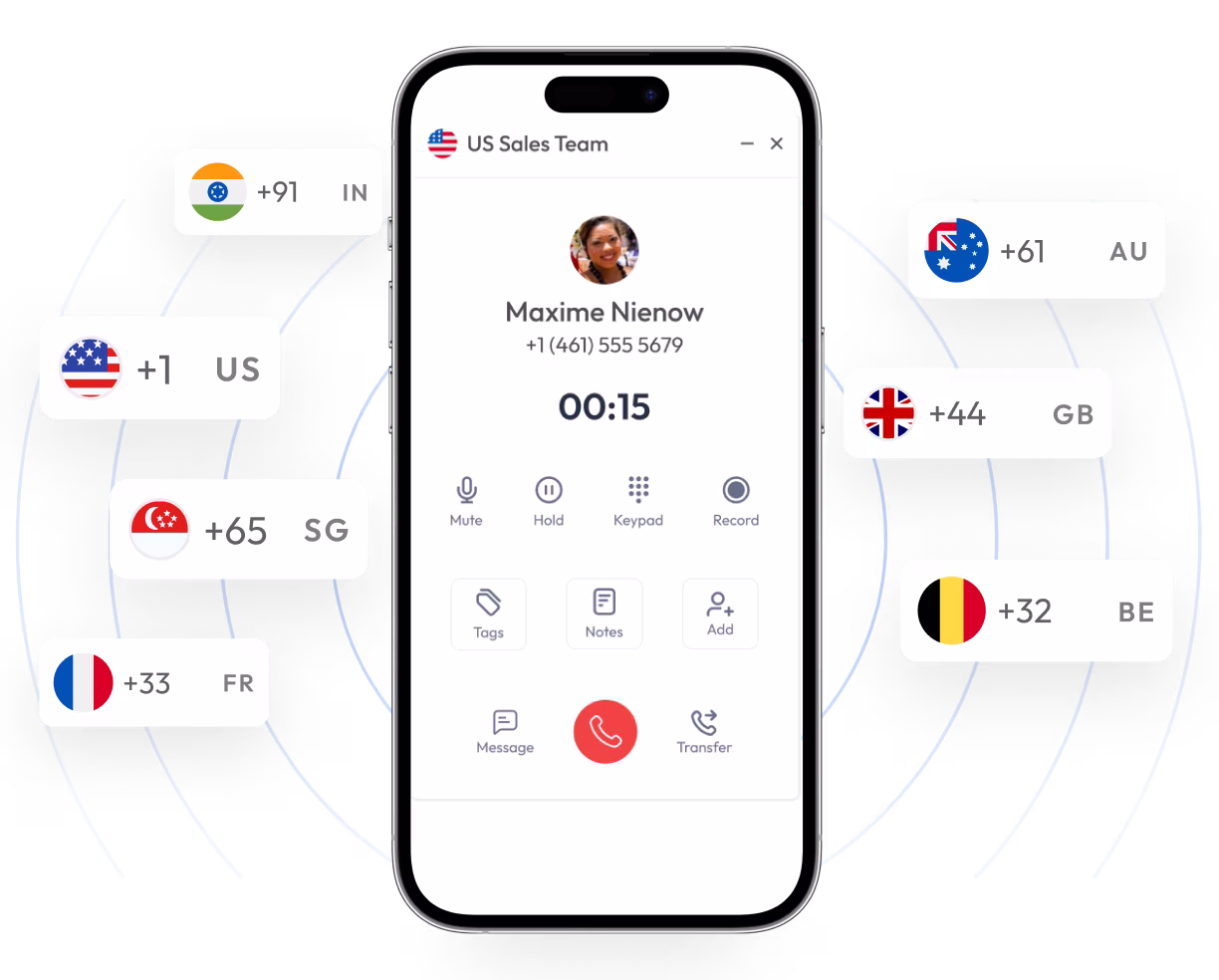 Virtual phone app supporting international calls across multiple countries
