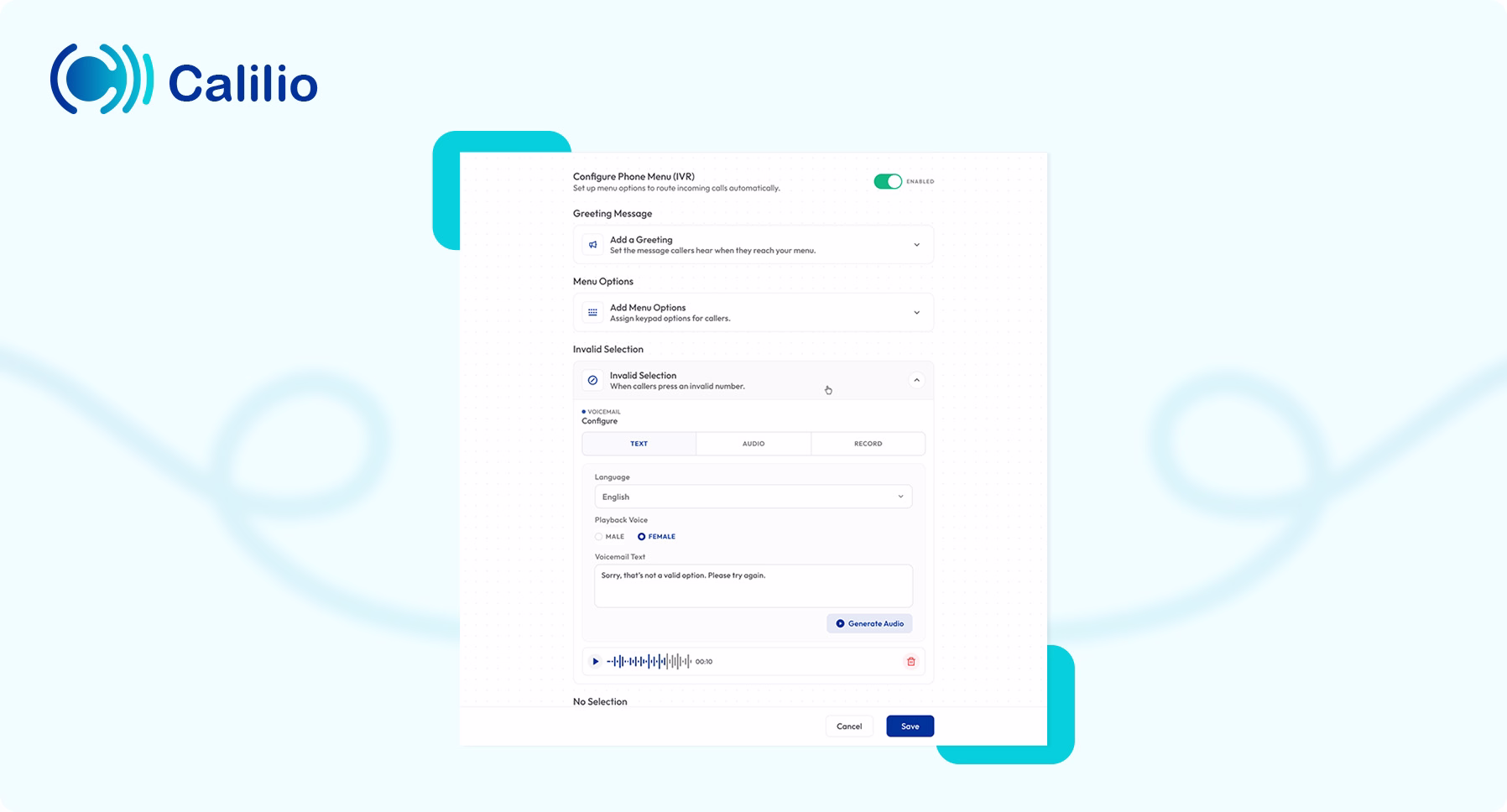 calilio's ivr feature