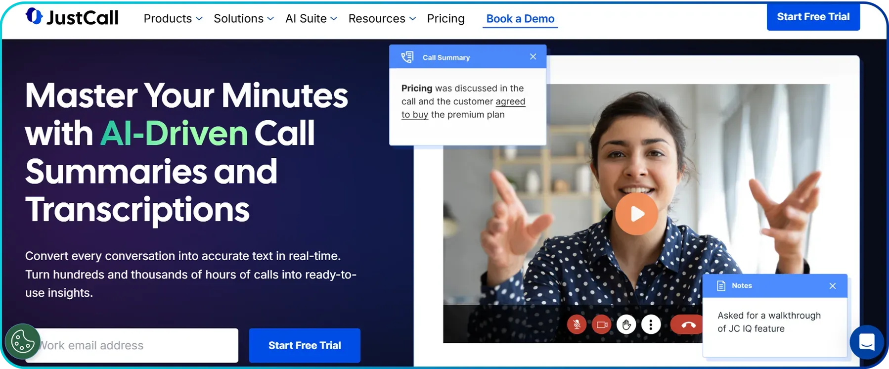 call summary feature of justcall
