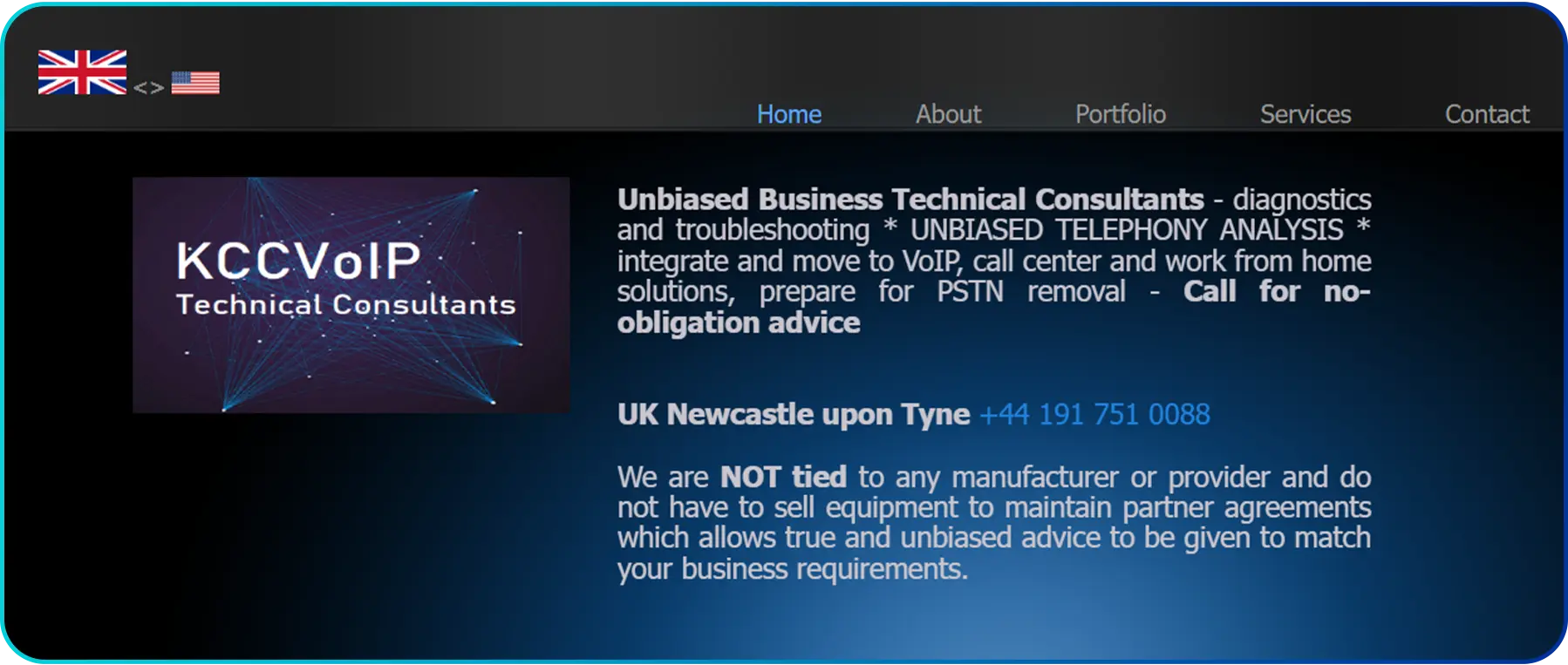 homepage of kcc voip consultants