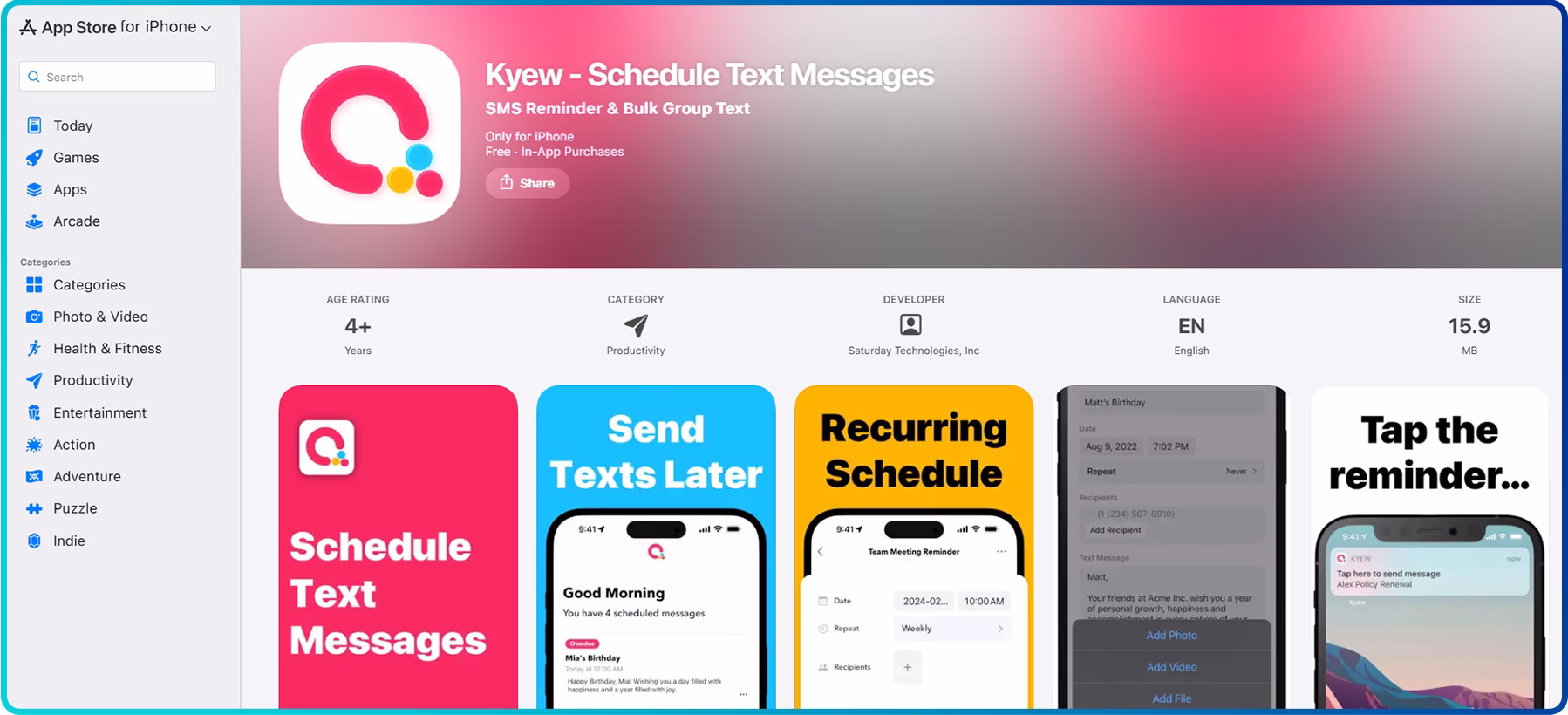 app store interface of kyew