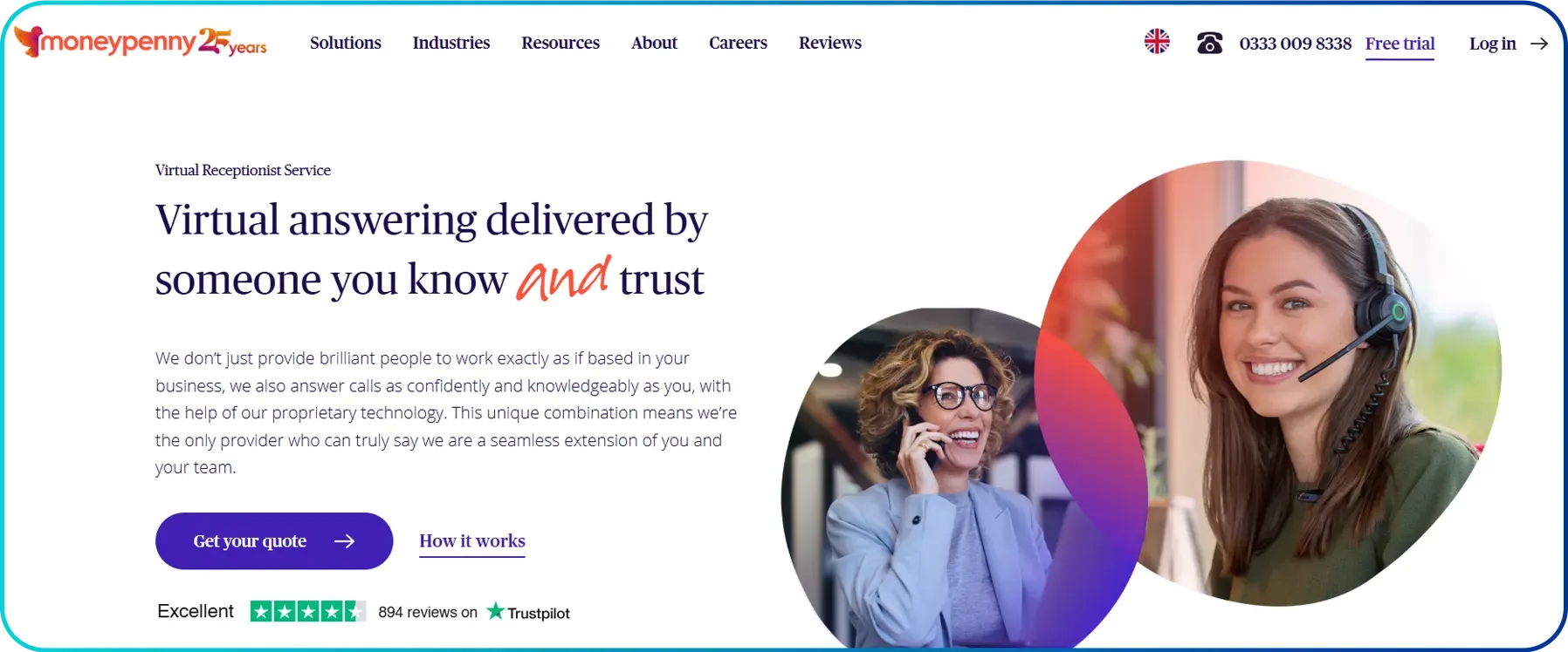 moneypenny as a servicepage of virtual receptionist