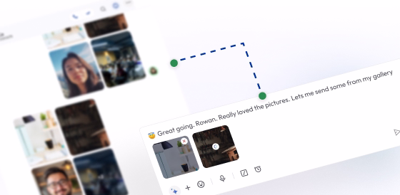 a messaging app composing message with photo attachment interface