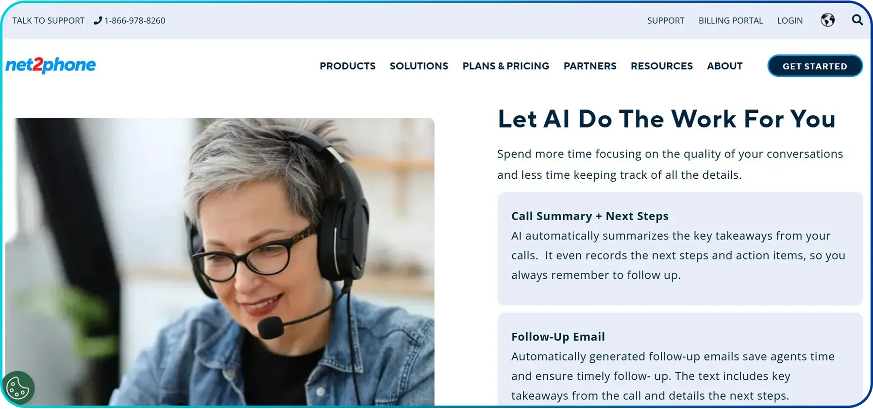 call summary feature page of net2phone