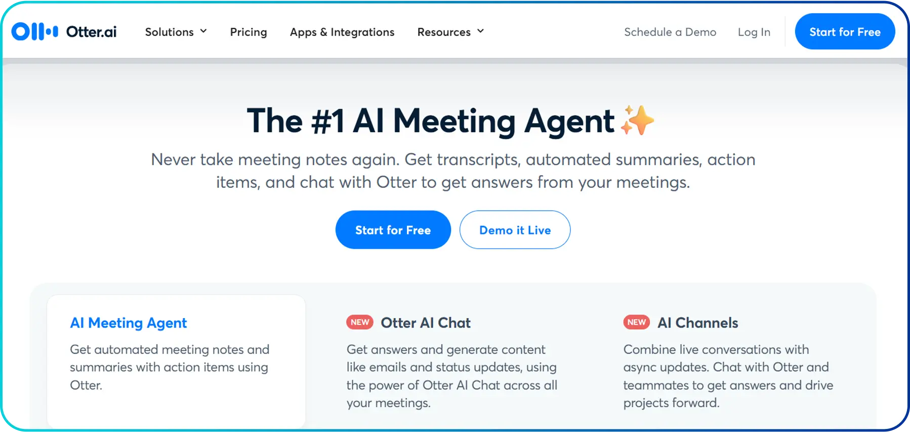 homepage of otter ai