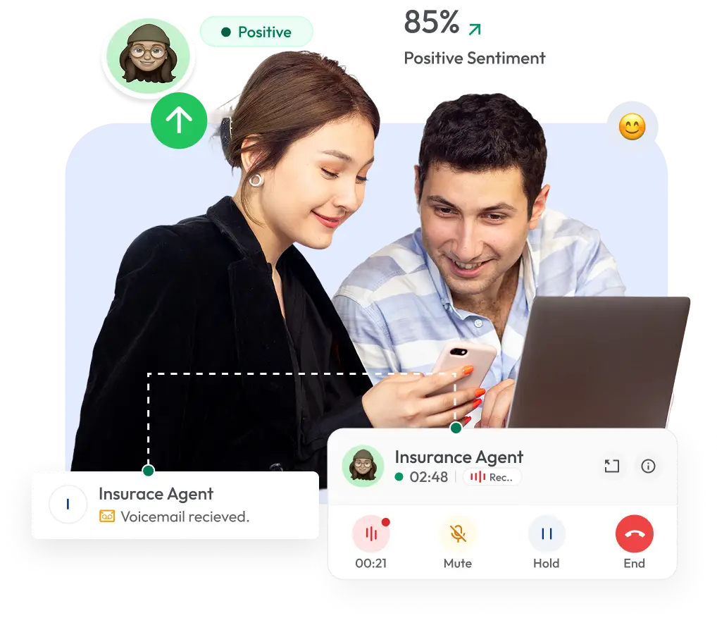 Calilio phone system with insurance agent and positive sentiment analysis