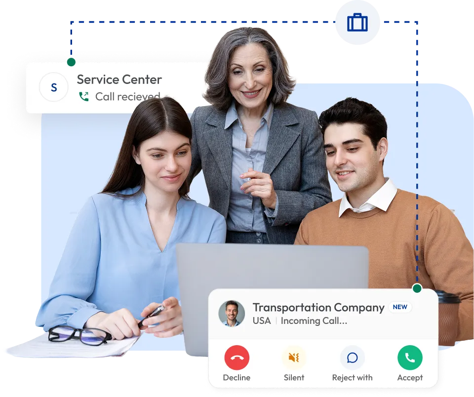 recruitment team using cloud business phone system to manage incoming calls from service centers and transportation companies