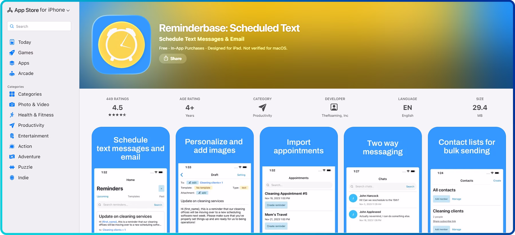 app store interface for reminderbase