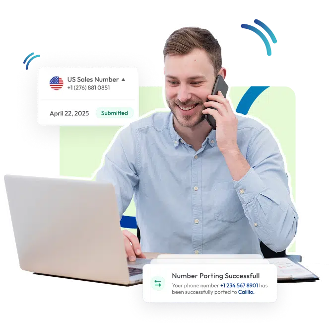 A person on a phone call, helping a user port their number
