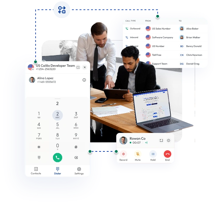 Sales representatives scheduling product demos and sales call interface with contact details