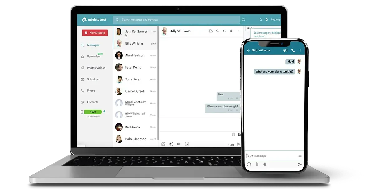 sending text through mightytext extension