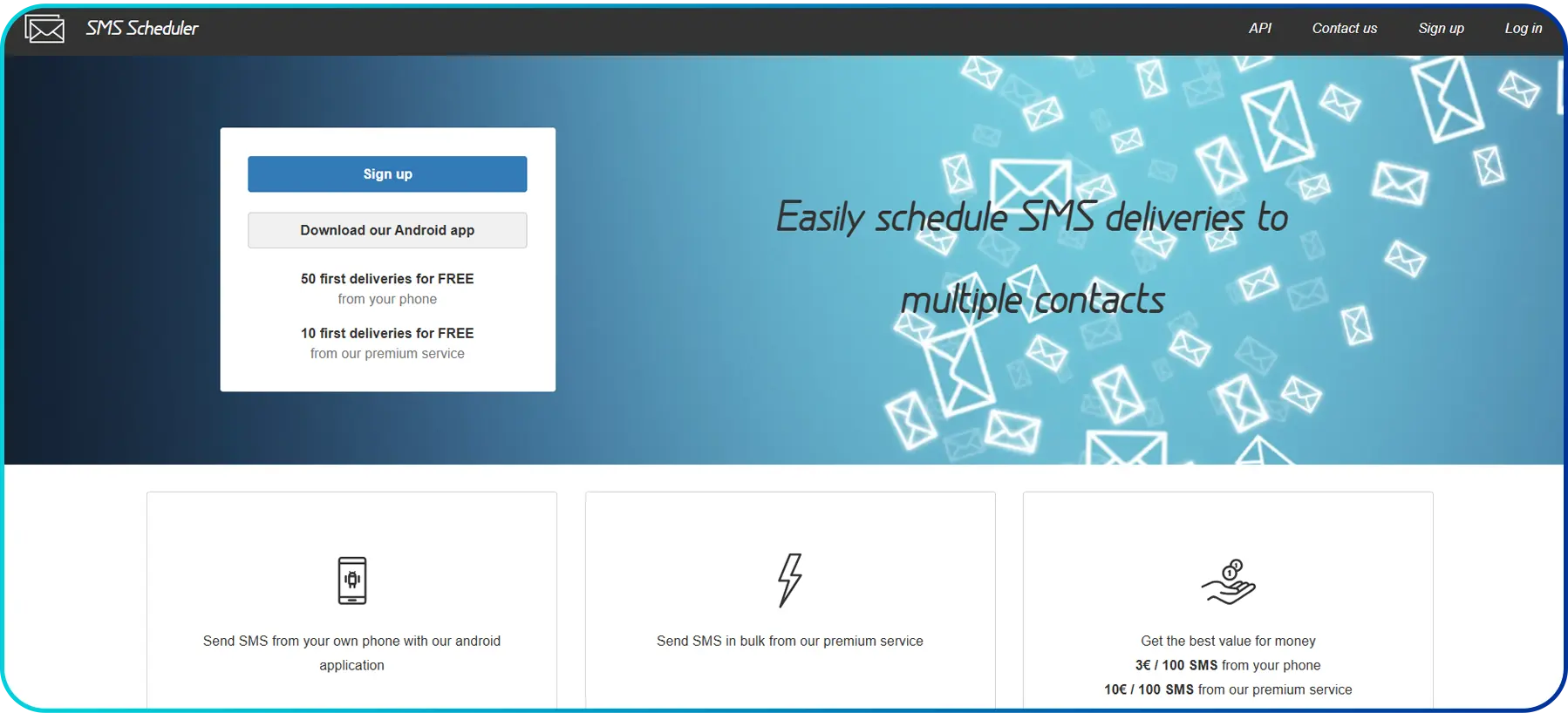 homepage of sms scheduler