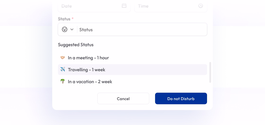 Virtual phone do not disturb mode with suggested status settings