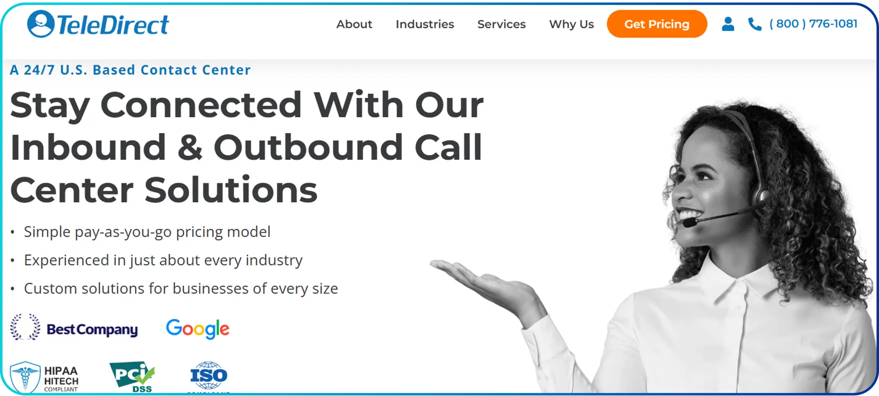 teledirect as homepage of inbound call center outsourcing