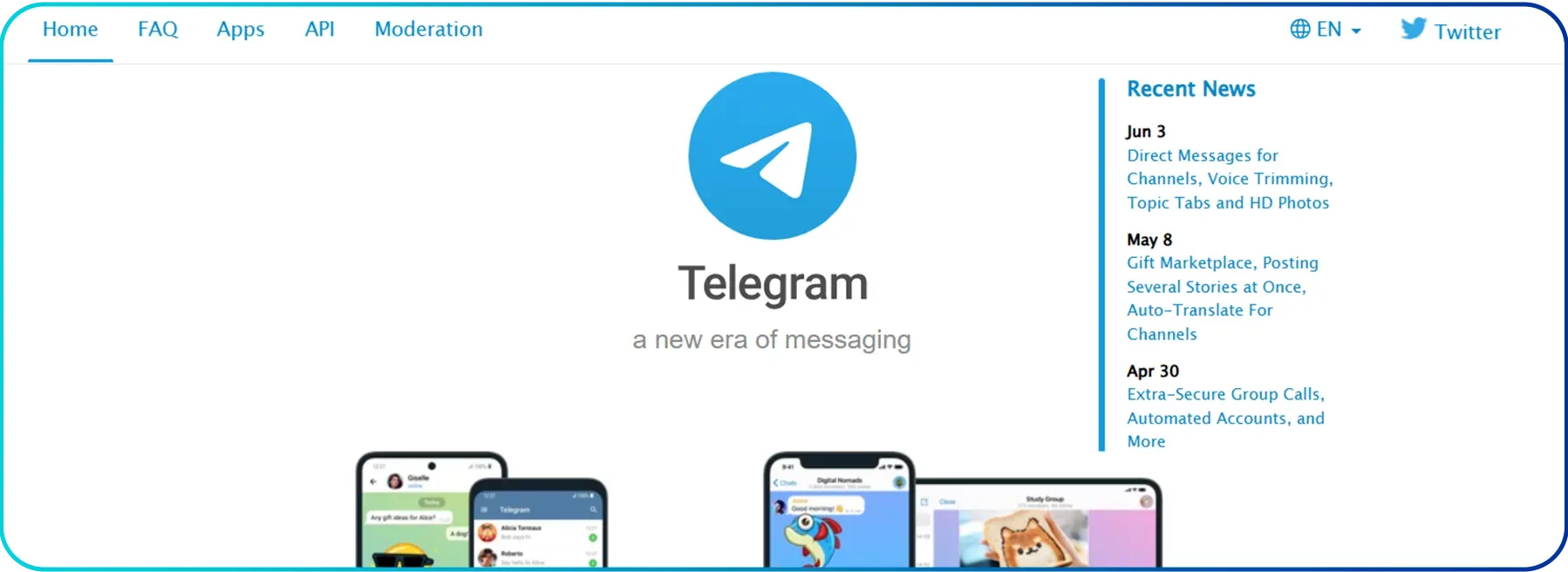 homepage of telegram