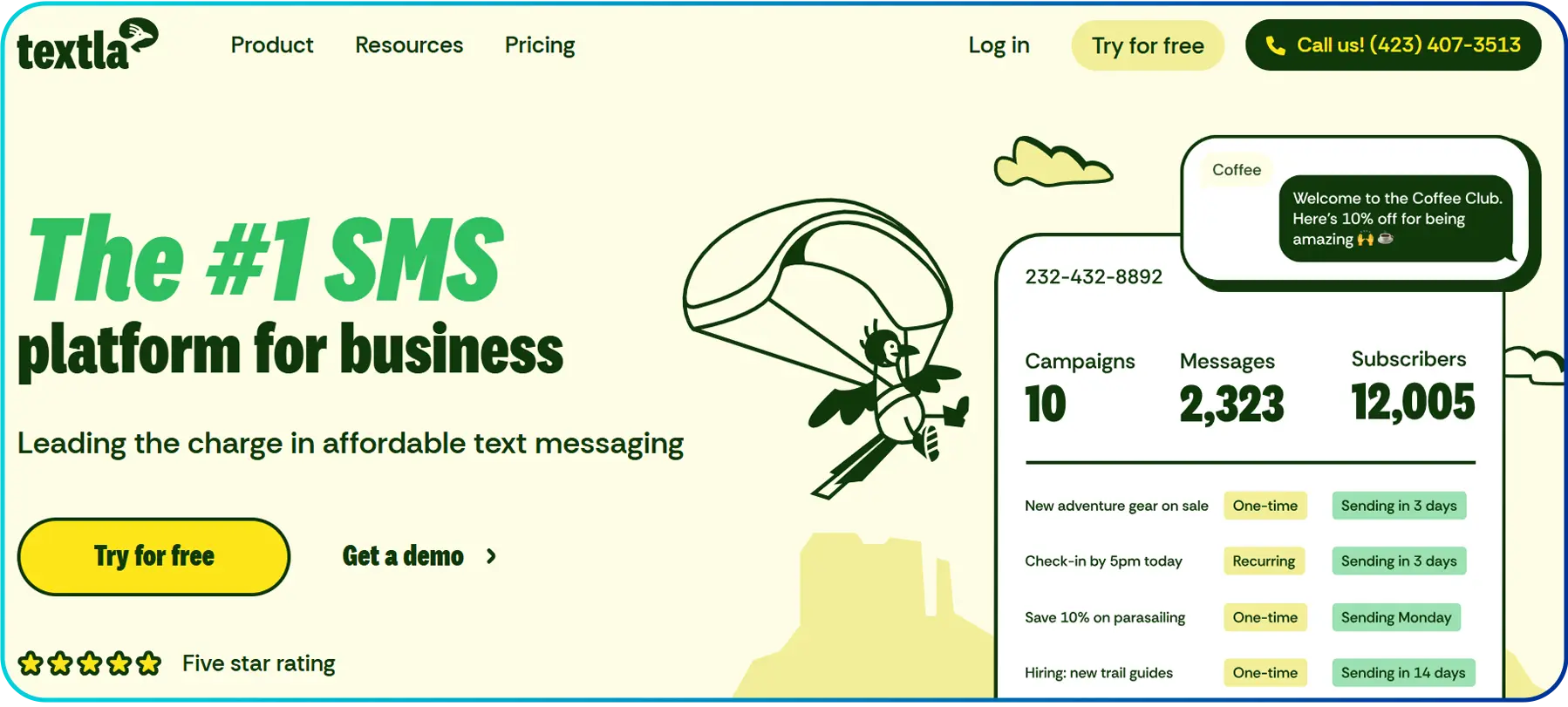 homepage of textla