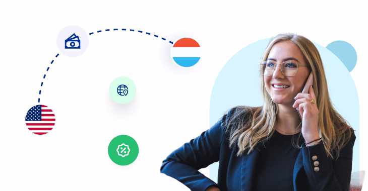 businesswoman making an affordable international call from the us to luxembourg
