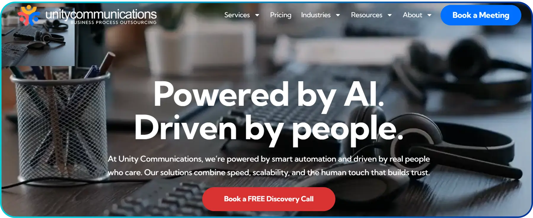 unity communication as homepage of inbound call center outsourcing
