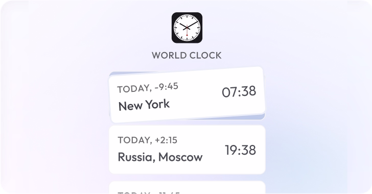 World clock widget displaying time difference between New York and Moscow