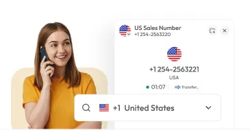 smiling woman on the phone, interacting with a US sales number